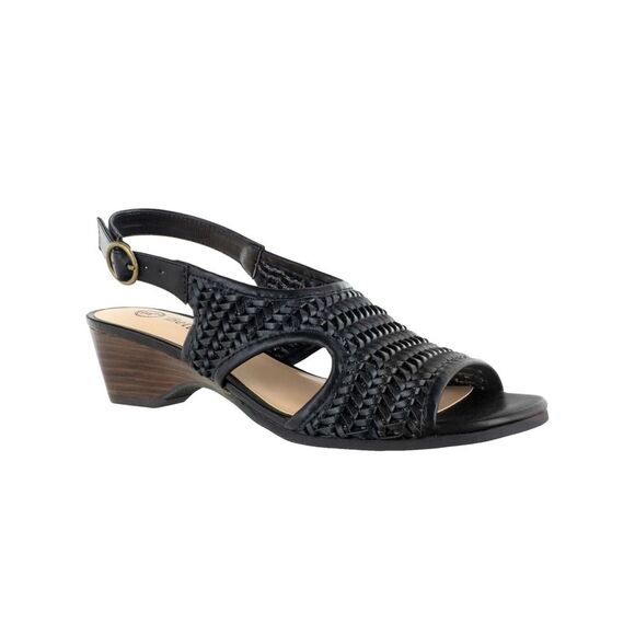 BELLA VITA Womens Black Woven Justine Ii Round Toe Buckle Slingback Sandal 6 M - Picture 1 of 4